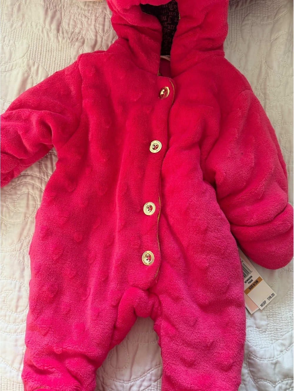 Juicy Couture Baby Girl 0-3M Hot Pink Plush Hooded Pram Snowsuit NWT $98